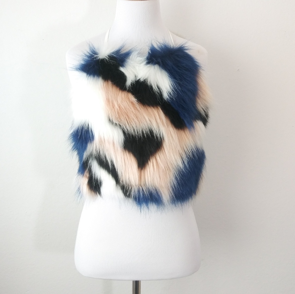 Stylish Multicolor Faux Fur Halter Top